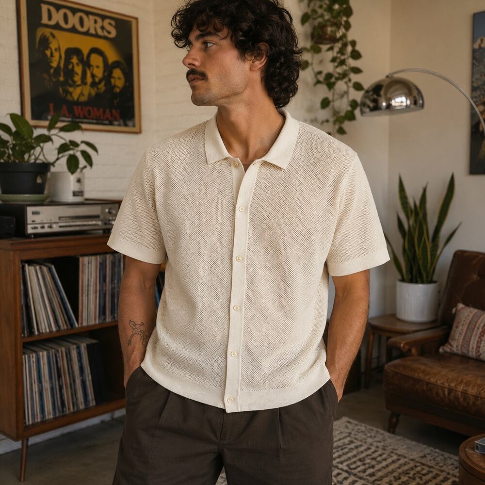 Banana Republic Cream Knit Polo Shirt XL Quiet Luxury Classic Casual Preppy